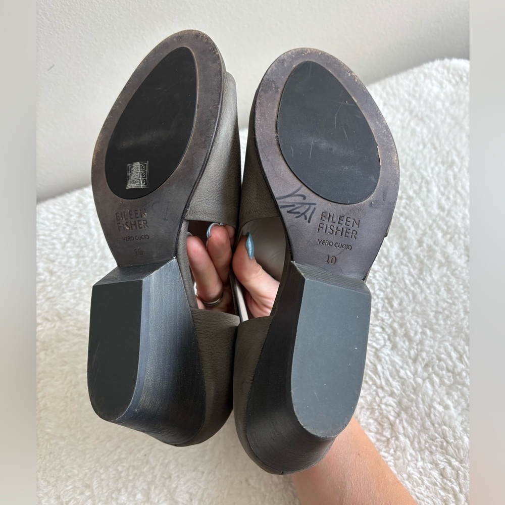 Eileen Fisher Gray Peep-Toe Heeled Sandals Sz 10 - Picture 5 of 14